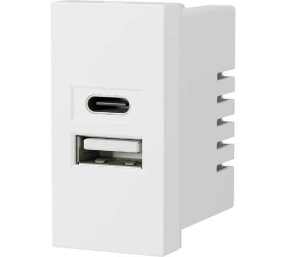 Розетка модульная высокоскоростная Экопласт USB 45х22.5мм (Type А+С), 2.1 А, 5 В, 10.5Вт (белая) LK45 858204 1