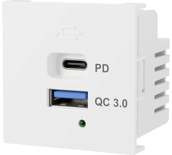 Розетка модульная высокоскоростная Экопласт USB 45х45мм (Type А+С), протоколы QC 3.0, PD, 20 Вт. (бел.) LK45 858104 1