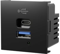 Розетка модульная высокоскоростная Экопласт USB 45х45мм (Type А+С), протоколы QC 3.0, PD, 20 Вт. (черн.) LK45 858108