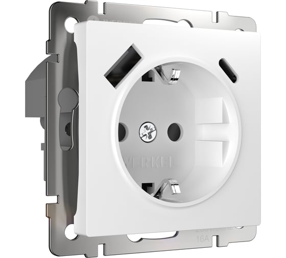 Розетка WERKEL W1171701 с заземлением, шторками и USB тип A+C белый a056272 1