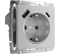 Розетка WERKEL W1171706 с заземлением, шторками и USB тип A+C серебряный a056274
