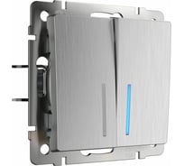 Двухклавишный проходной выключатель WERKEL W1122109 с подсветкой серебряный a051369