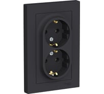 Розетка Systeme Electric AtlasDesign Карбон с/з двойная, 16А ATN001024