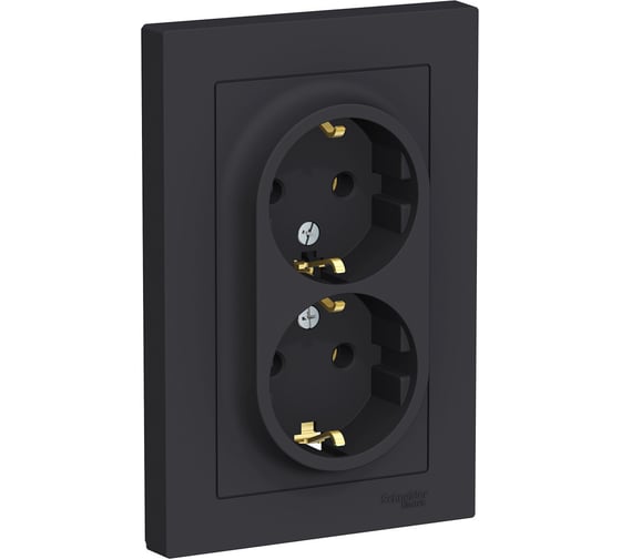 Розетка Systeme Electric AtlasDesign Карбон с/з двойная, 16А ATN001024