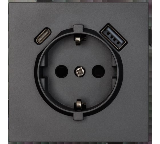 Одноместная USB/TYPE-C розетка ALTECH ENCORE 1SUCG скрытого монтажа с заземлением и шторками графит механизм 07353 1