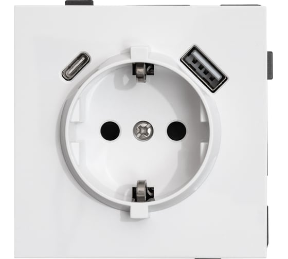 Одноместная USB/TYPE-C розетка ALTECH ENCORE 1SUCW скрытого монтажа с заземлением и шторками белая быстрая зарядка механизм 07346 1