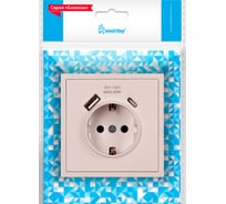 Розетка 1-местная Smartbuy с заземлением USB+Type 16А бежевая Капелла SBE-09i-16-S1-USB