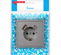 Розетка 1-местная Smartbuy с заземлением USB+Type 16А графит Капелла SBE-09g-16-S1-USB