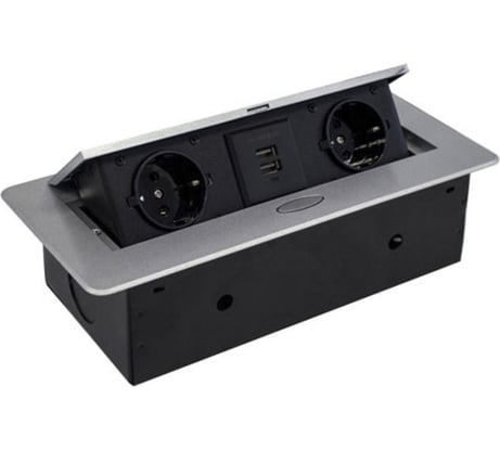 Горизонтальная выдвижная Розетка ROCKETSOCKET 2EU+2USB Серая OvalC AM-G2EU-2U-15