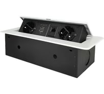 Горизонтальная выдвижная Розетка ROCKETSOCKET 2EU+2USB+RJ45 Белая AM-G2EU-2U-RJ45-11