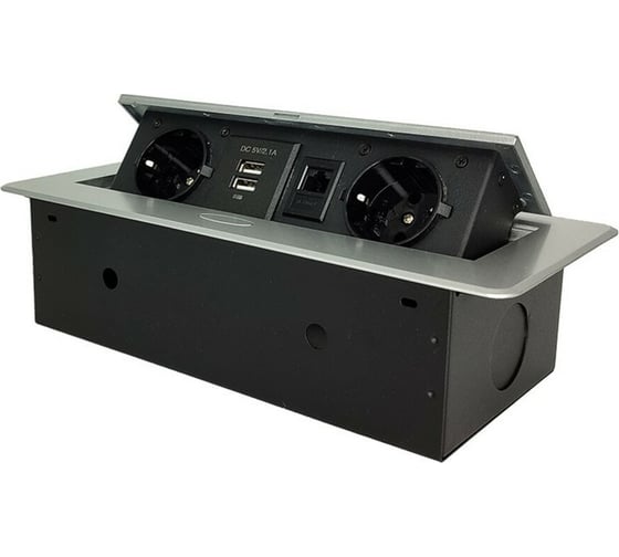 Горизонтальная выдвижная Розетка ROCKETSOCKET 2EU+2USB+RJ45 Серая AM-G2EU-2U-RJ45-15