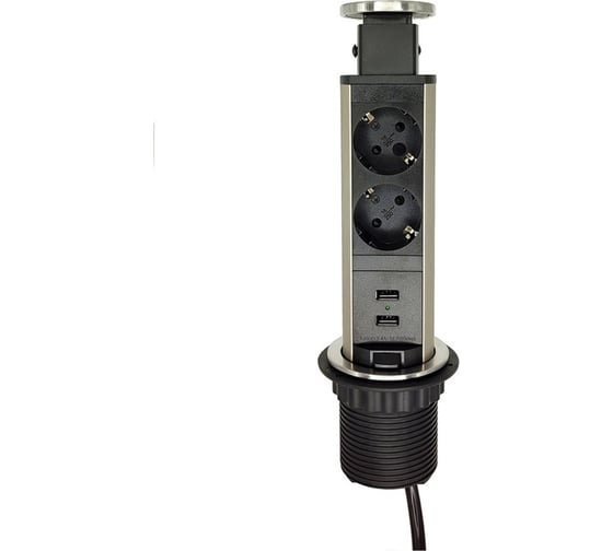 Вертикальная выдвижная розетка механическая ROCKETSOCKET 2EU + 2USB, кабель 2м, диаметр 60мм AM-105S-2EU2UC-12