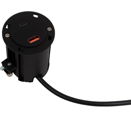 Встраиваемая розетка ROCKETSOCKET 2 USB Type A+C 45W стандарта QC3.0+PD3.0, кабель 2м, диаметр 54мм AM-54-2AC-12 1