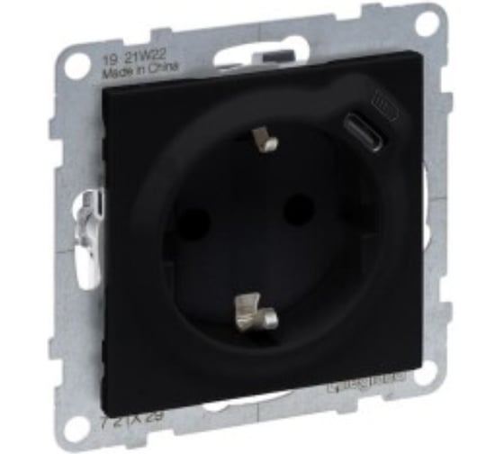 Комбинированная розетка Legrand SUNO со шторками 2К+З 16А 250В/USB С 1500мА. Безвинтовые зажимы. Цвет Антрацит 721429 1