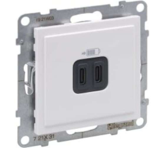 Зарядное устройство Legrand SUNO USB 2 выхода Тип С - Тип С Цвет Белый 721131 1
