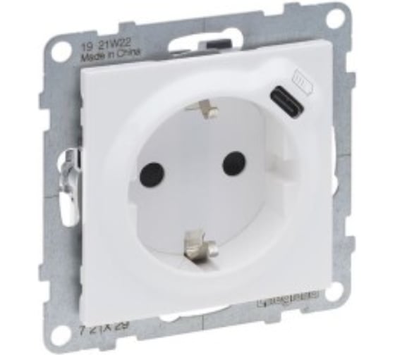 Комбинированная розетка Legrand SUNO со шторками 2К+З 16А 250В/USB С 1500мА. Безвинтовые зажимы. Цвет Белый 721129 1