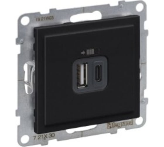Зарядное устройство Legrand SUNO USB 2 выхода Тип А - Тип С Цвет Антрацит 721430 1