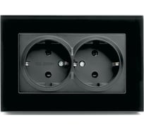 2-местная розетка STEKKER с защитной шторкой с заземлением, 16А, серия Катрин, со стеклянной рамкой, GLS16-7014-05, черный 39516