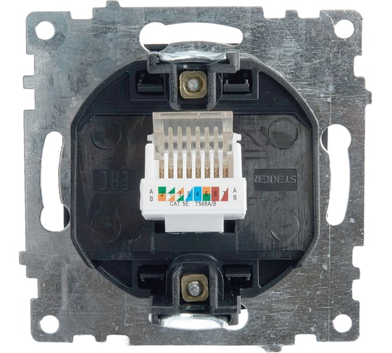 Компьютерная 1-местная розетка RJ-45 STEKKER механизм, серия Катрин, GLS00-7107-05, черный 39613
