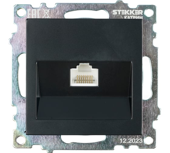 Компьютерная 1-местная розетка RJ-45 STEKKER механизм, серия Катрин, GLS00-7107-05, черный 39613