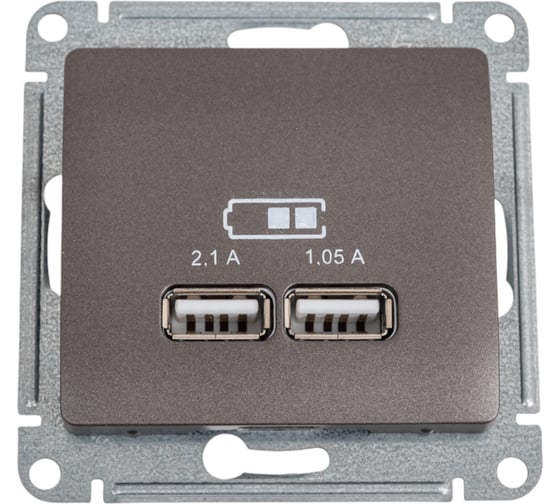 Розетка Systeme Electric Glossa Графит USB 5В (2100мА), 2х5В (1050мА) SE GSL001333 1