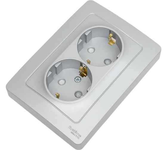 Розетка Systeme Electric Blanca внутр Алюминий 2-ая с/з со шторками, 16А, 250В SE BLNRS001123