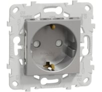 Розетка Systeme Electric Unica New Алюминий с заземлением, со шторками, винтовой зажим, 16А, 250В NU503730