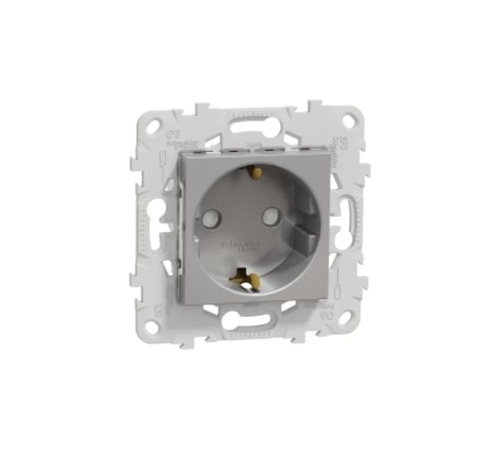 Розетка Systeme Electric Unica New Алюминий с заземлением, со шторками, винтовой зажим, 16А, 250В NU503730