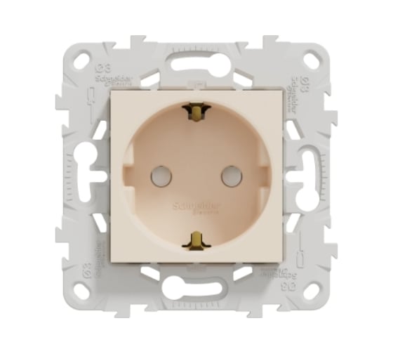 Розетка Systeme Electric Unica New Бежевый с заземлением, со шторками, винтовой зажим, 16А, 250В, NU503744