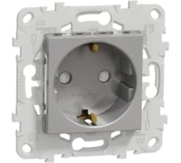 Розетка Systeme Electric Unica New Алюминий с заземлением, без шторок, винтовой зажим, 16А, 250В NU503630