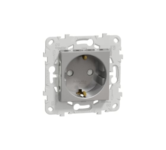 Розетка Systeme Electric Unica New Алюминий с заземлением, без шторок, винтовой зажим, 16А, 250В NU503630