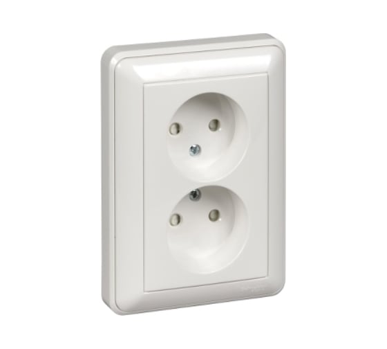 Розетка Systeme Electric Wessen 59 Матовый хром 2-ая без заземления, в сборе, с рамкой SE RS16-254-58