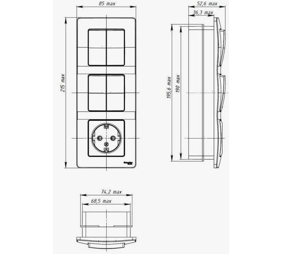 Розетка+выключатель Systeme Electric Blanca внутр Бел з/к шт 16А, 250В+выкл 2кл.+выкл 2кл. SE BLNBS102201