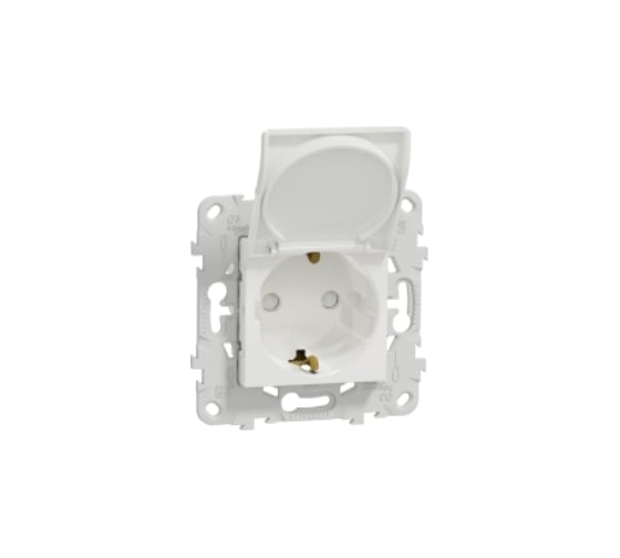 Розетка Systeme Electric Unica New Белый с заземлением, со шторками, с крышкой, 16А, 250В, IP40 NU503718TA