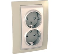 Розетка Systeme Electric Unica Хамелеон Песчаный 2-ая с заземлением, бежевая вставка SE MGU63.067.567