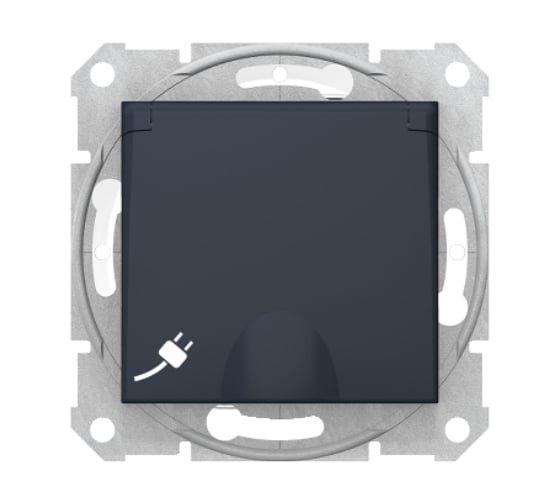 Розетка Systeme Electric Sedna Графит с заземляющим контактом, с защитными шторками, с крышкой IP44 SE SDN3100370
