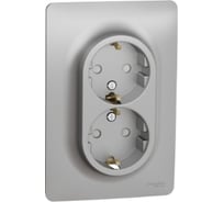 Розетка Systeme Electric Unica New Алюминий с заземлением, двойная, со шторками, винтовой зажим NU206730