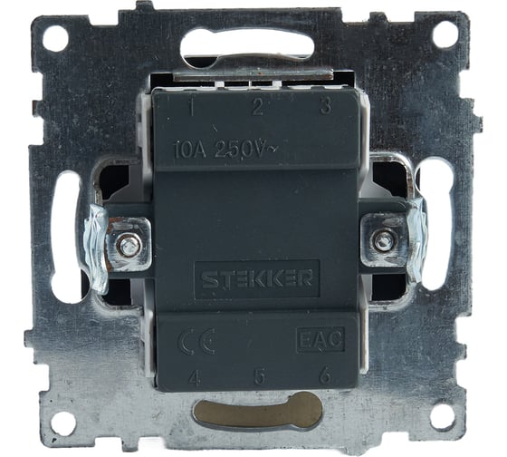 2-клавишный выключатель STEKKER c индикатором механизм, 10А, Катрин, GLS10-7102-05, черный 39607