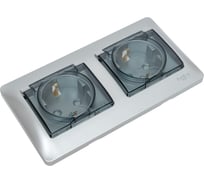 Розетка Systeme Electric Glossa Алюминий 2-ая с/з, со шторками, в сборе, IP44 SE GSL000347