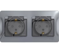 Розетка Systeme Electric Glossa Алюминий 2-ая с/з, со шторками, в сборе, IP44 SE GSL000347 19932130