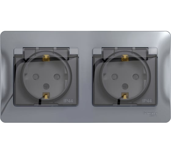 Розетка Systeme Electric Glossa Алюминий 2-ая с/з, со шторками, в сборе, IP44 SE GSL000347