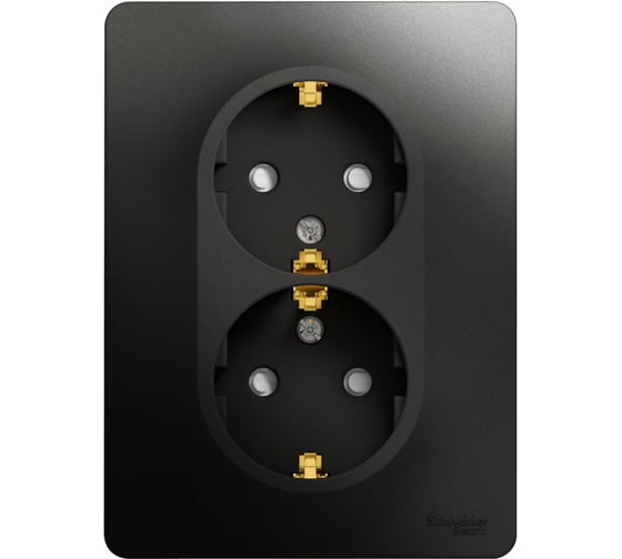 2-ая розетка Systeme Electric Glossa Антрацит с/з, со шторками, 16А, в сборе SE GSL000726