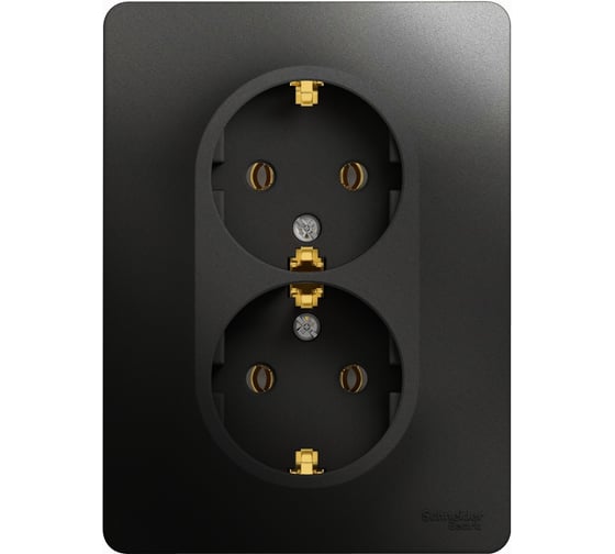 Розетка Systeme Electric Glossa Антрацит 2-ая с/з, 16А в сборе SE GSL000724