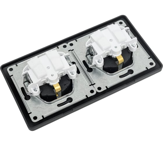 Розетка Systeme Electric Glossa Антрацит 2-ая с/з, со шторками, в сборе, IP44 SE GSL000747