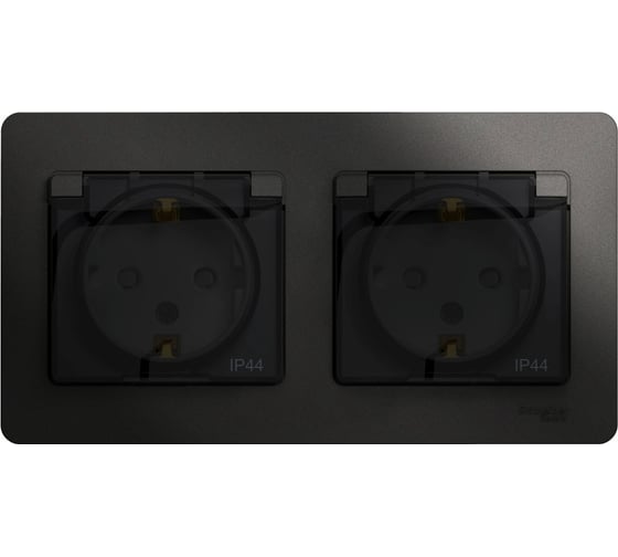 Розетка Systeme Electric Glossa Антрацит 2-ая с/з, со шторками, в сборе, IP44 SE GSL000747
