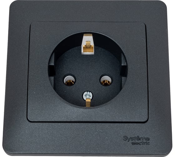 Розетка Systeme Electric Glossa Антрацит с/з, 16А в сборе SE GSL000742