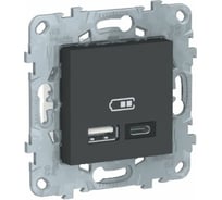 USB розетка Systeme Electric Unica New Антрацит, 2-местная, тип А+С, 5 В, 2400 мА NU501854
