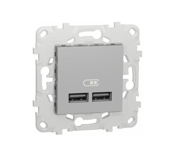 USB розетка Systeme Electric Unica New Алюминий, 2-местная, 5 В, 2100 мА NU541830