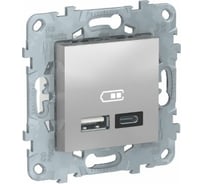 USB розетка Systeme Electric Unica New Алюминий, 2-местная, тип А+С, 5 В, 2400 мА NU501830