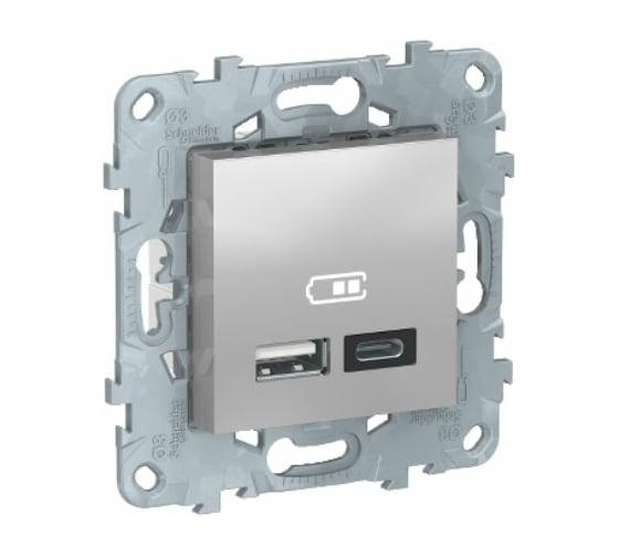 USB розетка Systeme Electric Unica New Алюминий, 2-местная, тип А+С, 5 В, 2400 мА NU501830